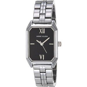 Women's Silver Black Stainless Steel Water Resistant Bracelet Adjustable Watch
